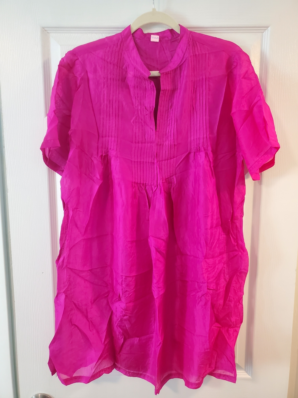Silk Sheer Top Fuchsia Pintuck  XL